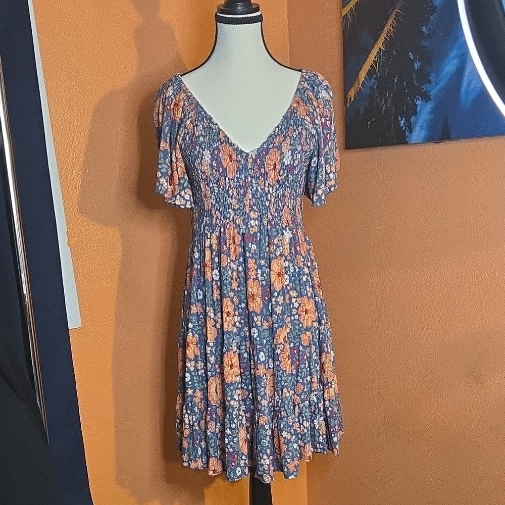 Angie Blue and Orange Floral Mini Dress